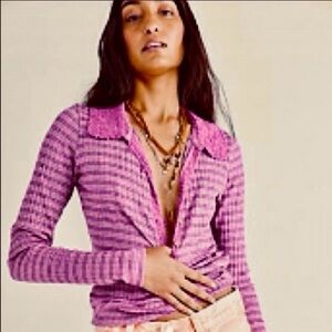 NEW✨Free People Delilah Thermal Henley / Crochet Collar
